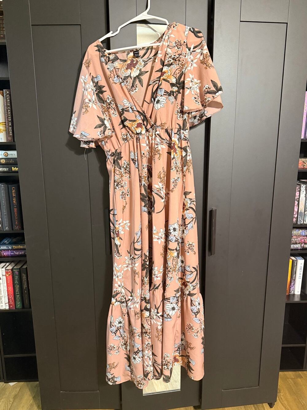 SHEIN Dusty Pink Floral Print Wrap Maxi Dress with Flutter Sleeves - Picture 1 of 1